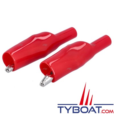 Paire de pinces crocodile - isolant rouge - câble Ø 4mm