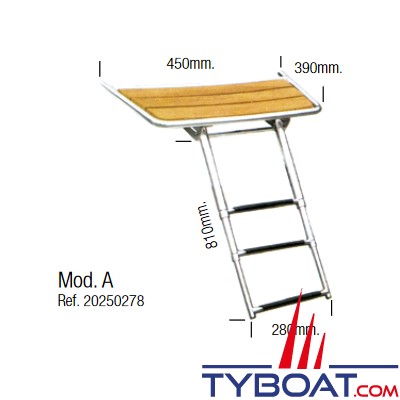 Plate-forme en teck -45 cm - avec échelle 3 marches télescopiques - 81 cm déplié