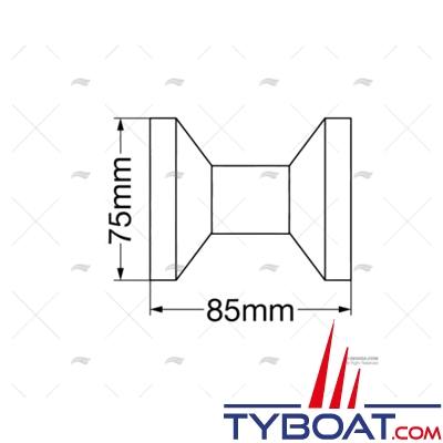 Réa pour davier de proue - Axe 16 mm - Ø75 - largeur 85 mm