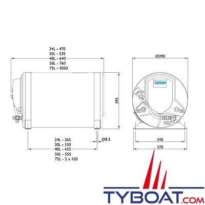 Indel Marine - Chauffe-eau marin Isotemps Basic 40 40 litres 115v/220v 750w inox