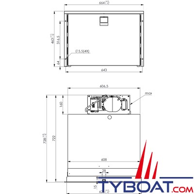 Indel Marine - Réfrigérateur 1 tiroir - 70 litres Clean Touch - Drawer  DR70CT F  inox - 12/24 volts