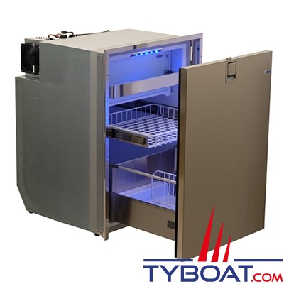 Indel Marine - Réfrigérateur à 1 tiroir 130 Litres (porte-bouteille + freezer 10L)  - Drawer DR130 Inox - 12/24 Volts