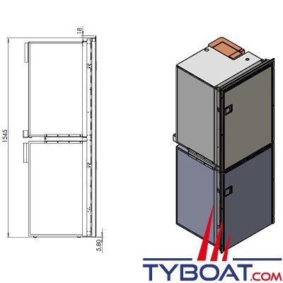 Indel Marine - Réfrigérateur double (130+130 litres) Cruise 260 (Inox Combi) - 12/24V