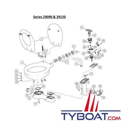 Jabsco - Clapet de sortie (Joker-Valve) 29092-1000 tous modèles toilettes / convertisseur Jabsco 29090, 29120, 29100, 29200 et 58XX0 (partie de 58109-1000)