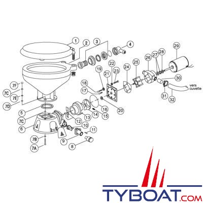 Jabsco - Ensemble base, joint et vis 37004-1000 pour WC électriques Jabsco 37010, 37045, 37245, 37055, 37255, 37075, 37275