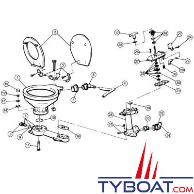 Jabsco - Kit général de rechange 29045-2000 pour pompe manuelle WC Jabsco depuis 1997 à 2007