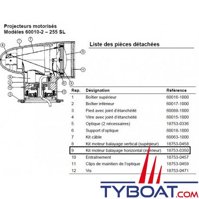 Jabsco - Moteur balayage horizontal - 18753-0350 - pour projecteur 60010, 60020, 60080