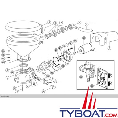 Jabsco - Service kit pour WC Jabsco 37045, 37245, 37055, 37255, 37075, 37275 - 90197-0000