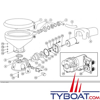 Jabsco - Service kit pour WC Jabsco 37045, 37245, 37055, 37255, 37075, 37275 - 90197-0000