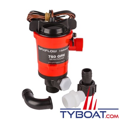Johnson Pump - Pompe à eau double sortie 750 GHP - Vivier et Lavage - 70 L/Minute - 32-48703