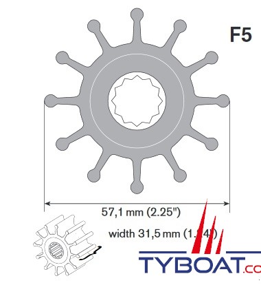 Johnson Pump - Turbine Néoprène F5 - Diamètre 57.1 mm - Profondeur 31.5 mm  - 12 pales  - 09-1027B-1