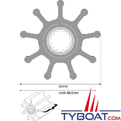 Johnson pump - Turbine - pour pompe F9 - 12 cannelures - 9 pales - néoprène - Ø 95 mm