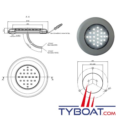 Spot 24 leds - Blanc chaud - Ø 100 mm - Etanche IP67 - 12 Volts 