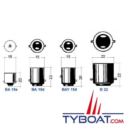Ampoule BA15D 12 Volts 25 Watts sphérique - par 10 pièces