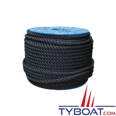 Cordage Noir polyester 3 torons Ø 14 mm (à la bobine de 100 mètres)