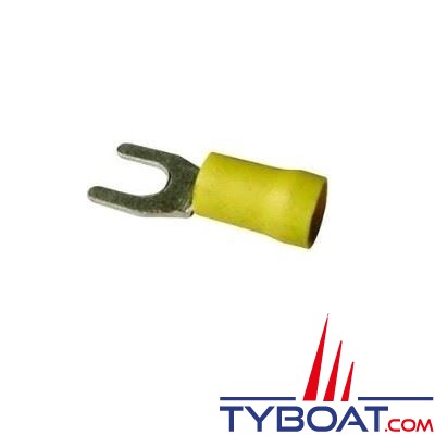 Cosse fourche jaune pour câble Ø 2,5 à 6 mm² et trou M8 - par 50 pièces
