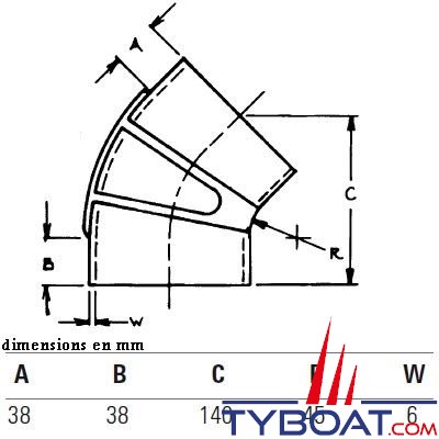 Raccord coudé 45° Ø int. 114 mm échappement