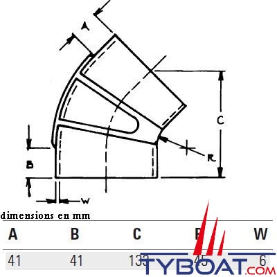 Raccord coudé 45° Ø int. 127 mm échappement