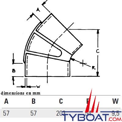 Raccord coudé 45° Ø int. 203 mm échappement