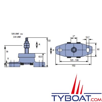 Support moteur à charge latérale avec protection avec entraxe 127mm 113/255kg tige 5/8