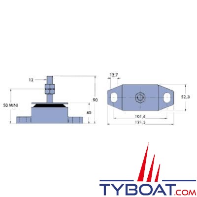 Support moteur à faible déplacement radial 32/90kg tige M12 - par 2