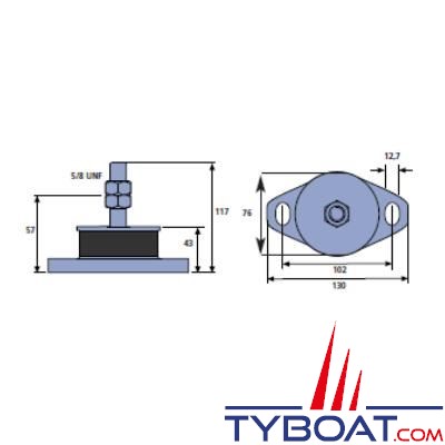 Support moteur cylindrique 145/227kg tige 5/8