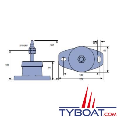 Support moteur cylindrique service lourd 227/544kg tige 3/4