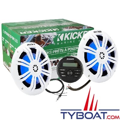 Kicker - Pack audio multimédia KMC2 - AM/FM/Bluetooth/USB - 4 x 25W Rms + 2 HP 6,5 LED Bleu