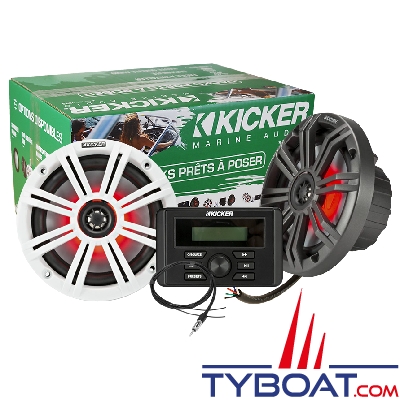 Kicker - Pack audio multimédia KMC3 - AM/FM/Bluetooth/USB - 4 x 25W Rms + 2 HP 6,5 Sports Blanc et Gris LED RGB