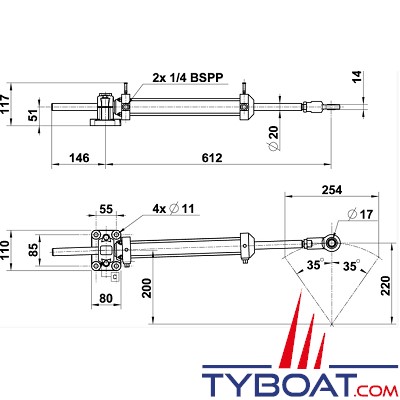 Lecomble & Schmitt - Vérin hydraulique aluminium VHM-40-254 239cm3 105mkg