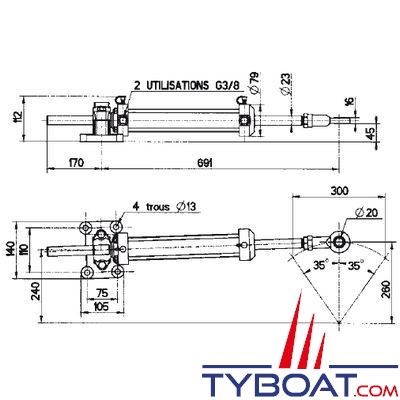 Lecomble & Schmitt - Vérin hydraulique aluminium VHM-50-300 464cm3 240mkg