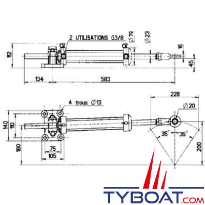 Lecomble & Schmitt - Vérin hydraulique aluminium VHM-50 DTP 352cm3 185mkg