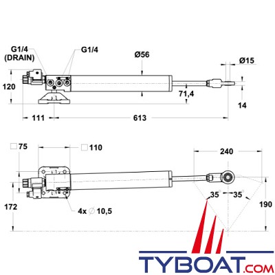 Lecomble & Schmitt - Ensemble linéaire hydraulique VHM 40ST16 Newave 12 Volts (Pompe RV2) - Poussée 450 kgs