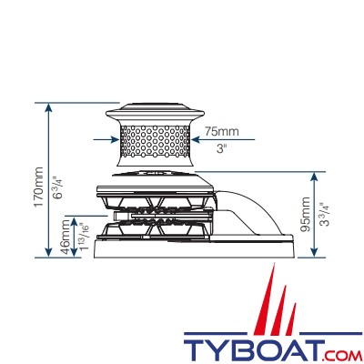 Lewmar - Guindeau électrique vertical CPX3 - 1000 W - Ø chaîne 8 mm ISO - 12 Volts