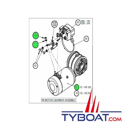 Lewmar - Moteur et boîte de renvoi d'angle 12 Volts pour guindeau H3