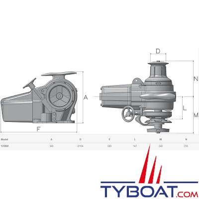 Lofrans - Guindeau horizontal FALKON - 24 Volts 1700 Watts - Barbotin pour chaîne Ø 12mm ISO4565 / 13mm DIN766