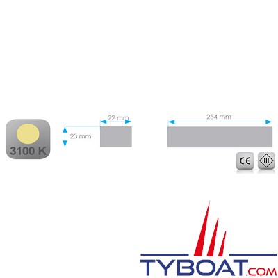 Mantagua - Enez - Réglette LED - 180 lumens - Blanc chaud (3100K) - applique en saillie - 9/32 Volts DC