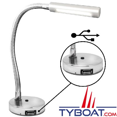 Mantagua - Lampe de table à carte Arz - Argent - interrupteur et Usb -10w - blanc chaud - 10° - 12/24vdc - 328mm