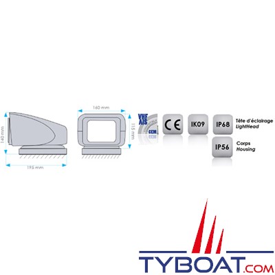 Mantagua - Projecteur led de recherche noir Aval 30w 70.000cd  8°  portée 500m 9-30vdc - blanc froid 5700k - ip56 et ip68 avec télécommande filaire