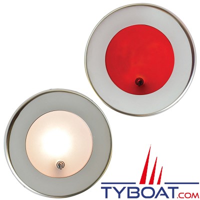 Mantagua - Spot encastré Rouzic - inox brillant ip67 - blanc chaud/rouge - esclave avec interrupteur