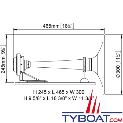 Marco PW3 - Avertisseur sonore homologué  avec électrovanne électrique pour bateaux de 20 à 75 mètres - 24V 2.5A 132dB 