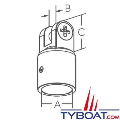 Marine Town - Embout  pour taud - Inox 316 - tête double - 1 vis de blocage - Pour tube de 25.6 mm
