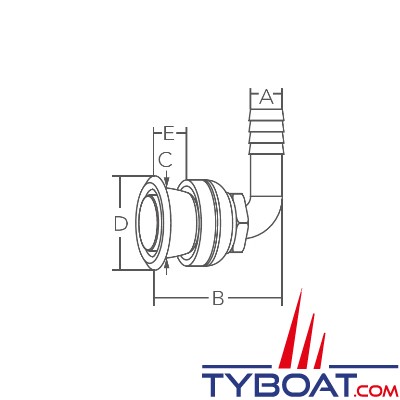 Marine Town - Event inox et nylon - angle 90° - tuyau de Ø13mm