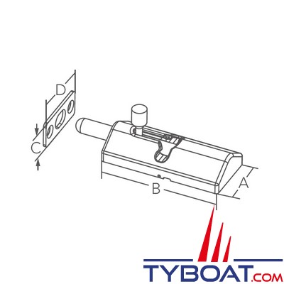 Marine Town - Targette de porte - inox 316 brillant et nylon - avec gâche affleurante - 67x31 mm