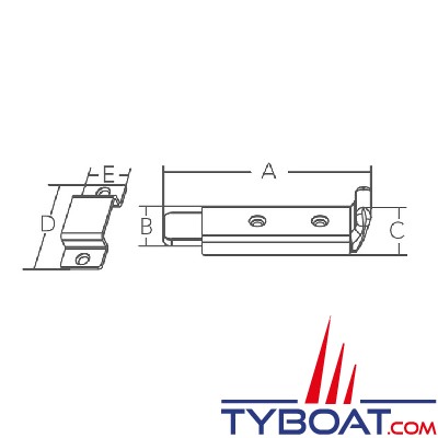 Marine Town - Targette de porte - inox 316 et nylon - avec gâche - 123x32 mm