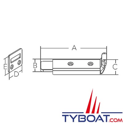 Marine Town - Targette de porte - inox 316 et nylon - avec gâche affleurante - 123x32 mm