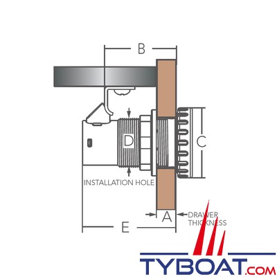 Marine Town - Verrou poussoir - acier inoxyddable et nylon - Ø 36mm