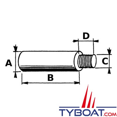 Anode bougie Ø 20x30 pour Yanmar série GM-HM-QM-YSM8/12, YSE12 - zinc