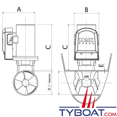 Max Power - CT100 Propulseur d'étrave électrique 9.5cv Ø185mm 12V