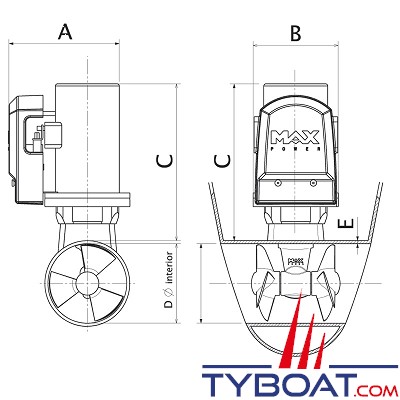 Max Power - CT125 Propulseur d'étrave électrique 11.5cv Ø185mm 24v